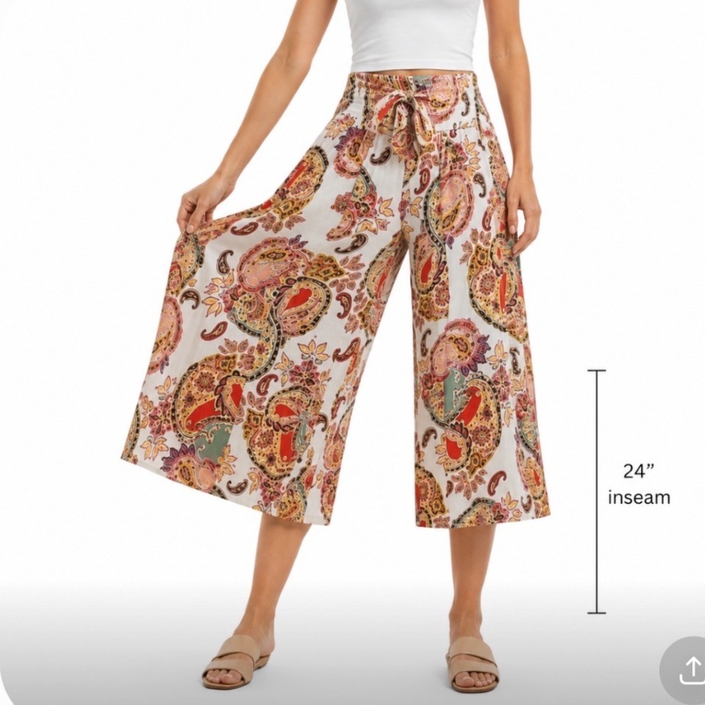 True Destinations Bohemian Paisley Wide Leg Palazzo Pants XS Resort Tropical